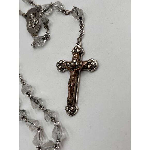 Vintage Catholic Glass Cut Crystal Rosary Virgin Mary Two Tone Crucifix Italy - Picture 2 of 7